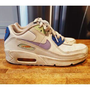 Kids Nike Air Max 90 Leather GS White Purple Pulse Sneakers Size 4Y